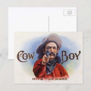 Vintages Zigar Label Kunst, Cowboy trifft auf Mark Postkarte