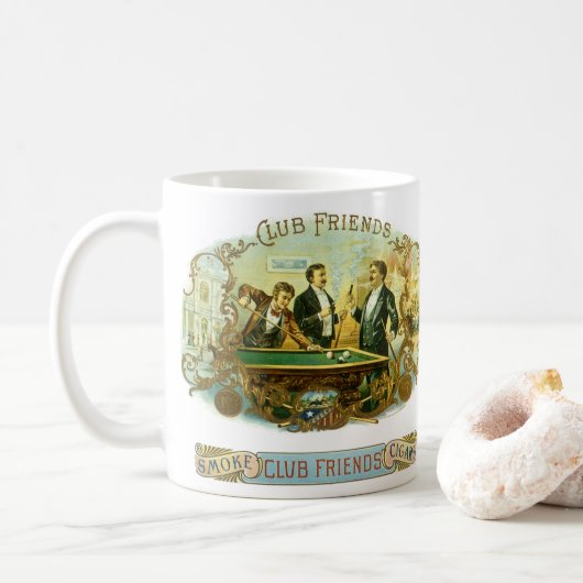 Vintages Zigarrenlabel Kunst, Kletterfreunde Billa Kaffeetasse (Mit Donut)