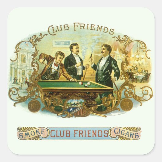 Vintages Zigarrenlabel Kunst, Kletterfreunde Billa Quadratischer Aufkleber (Vorderseite)