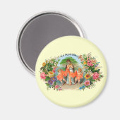 Vintages Zigarrenlabel La Palmiera, Frau mit Engel Magnet (Vorderseite/Rückseite)