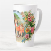 Vintages Zigarrenlabel La Palmiera, Frau mit Engel Milchtasse (Rechte Ecke)