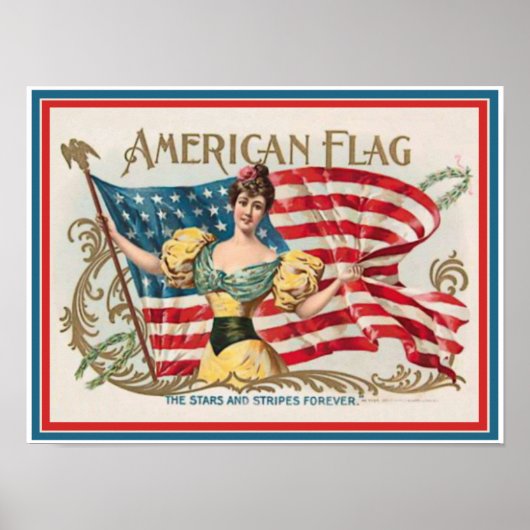 Vintages Zigarrensiegel - Amerikanische Flagge Poster (Vorne)