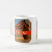 Vintages Zigarrensiegel, Zev-Race-Pferde, brauner Kaffeetasse (Vorderseite Links)