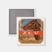 Vintages Zigarrensiegel, Zev-Race-Pferde, brauner Magnet (Vorderseite/Rückseite)