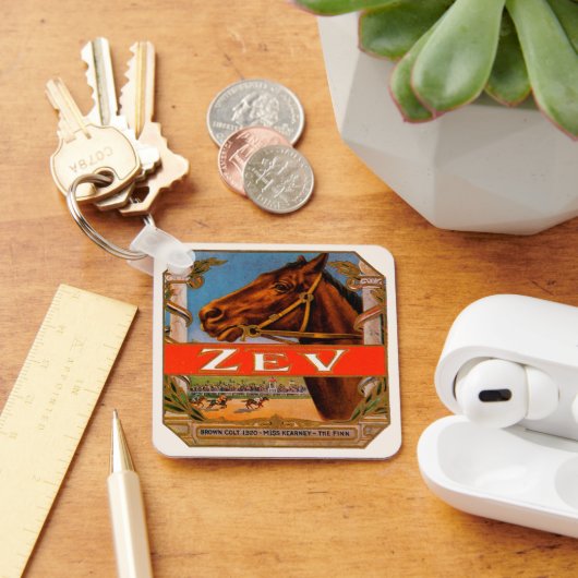 Vintages Zigarrensiegel, Zev-Race-Pferde, brauner Schlüsselanhänger (Schreibtisch)