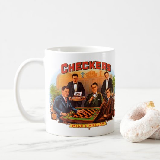Vintages Zigarrenzeichen Kunst, Schachbrett Milde  Kaffeetasse (Mit Donut)