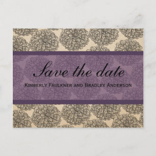 Vintages Zinnia Save the Date Postkarte, Lila Ankündigungspostkarte