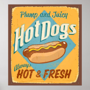 Vintages Zinnzeichen - Hotdogs Poster