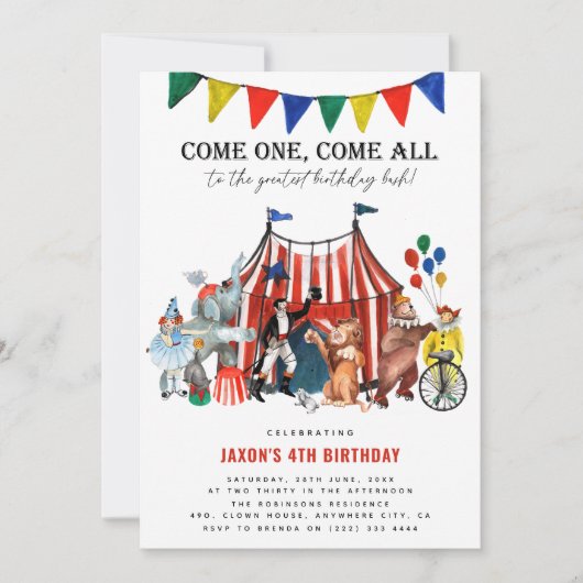 Vintages Zirkus-Karneval Ausstellung Geburtstag Einladung (Vorderseite)