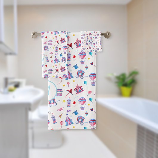 Vintages Zirkusmuster | Türkisblau Badhandtuch Set