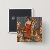 Vintages Zirkusposter der Frau mit sechs Tigern. Button (Vorne & Hinten)