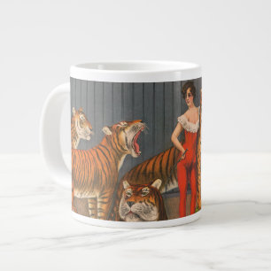 Vintages Zirkusposter der Frau mit sechs Tigern. Jumbo-Tasse