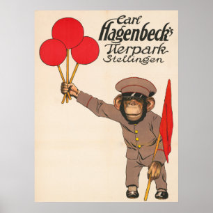 Vintages Zirkusposter eines Affen mit Balloons Poster