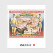 Vintages Zirkusposter männlicher Reiter und Clowns Aufkleber (Blatt)