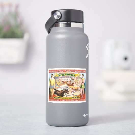 Vintages Zirkusposter männlicher Reiter und Clowns Aufkleber (HydroFlask)