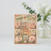 Vintages Zirkusposter mit Schauspielszenen der Akr Postkarte (Stehend Vorderseite)