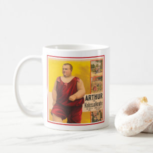 Vintages Zirkusposter von Arthur, dem Kolossalskid Kaffeetasse