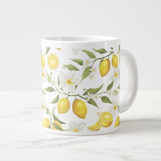 Vintages Zitronenbaummuster Jumbo-Tasse (Vorderseite Rechts)