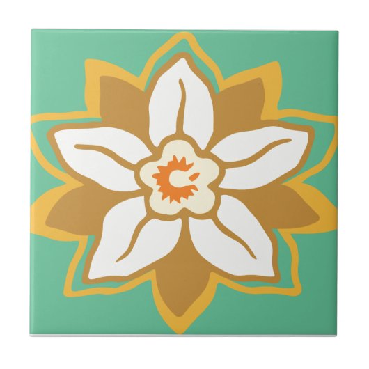 Vintages Zitronengrün und Gelb-Jonquil-Muster Fliese (Vorderseite)