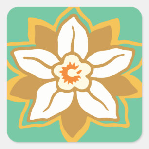 Vintages Zitronengrün und Gelb-Jonquil-Muster Quadratischer Aufkleber