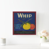 Vintages Zitrusfrüchteetikett Quadratische Wanduhr (Zuhause)