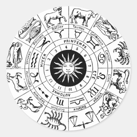 Vintages Zodiakrad Runder Aufkleber (Vorderseite)