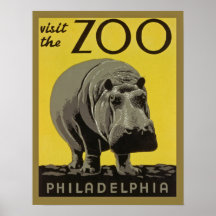 Vintages Zooposter Philadelphia mit Hippopotamus
