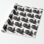 Vintages Zug-Muster Geschenkpapier<br><div class="desc">Einzigartiges Vintages Verpackungspapier. Ausrüstungsbeschreibungen des Vintagen Zugmusters auf weißem Hintergrund.</div>