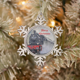 Vintages Zugdampflokomotive Foto Weihnachten Schneeflocken Zinn-Ornament