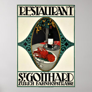 Vintages Zurich Restaurant Advertising Art Deco Poster