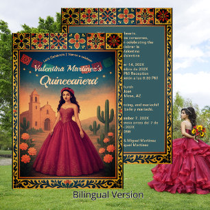 Vintages zweisprachiges Quinceañera 15. Rotes Klei Einladung