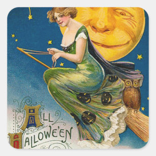 Vintahe Halloween Hexenmond Weihnachtsaufkleber Quadratischer Aufkleber