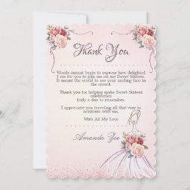 Vintange Sweet 16 / Quinceañera Vielen Dank Hinwei Einladung