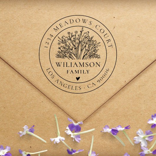 Vintegre Flower Round Custom Rücksendeadresse Gummistempel