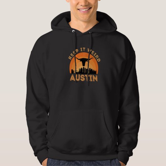 Vintge Austin Texas Keep It Weird Longhorn Sunset Hoodie (Vorderseite)