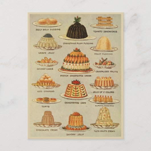 Vintge Desserts Chart Illustration Kochgeschichte Postkarte (Vorderseite)