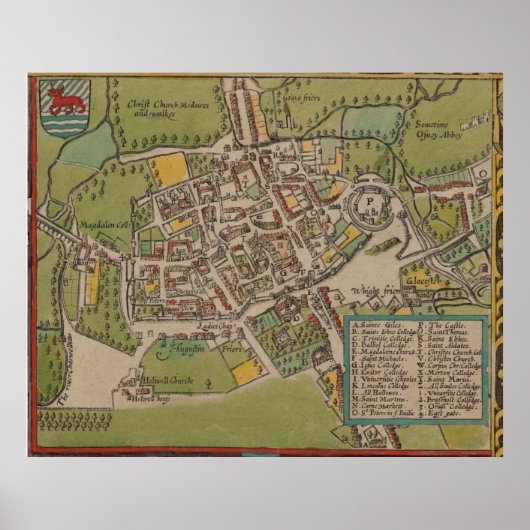 Vintge Map of Oxford England (1605) Poster (Vorne)