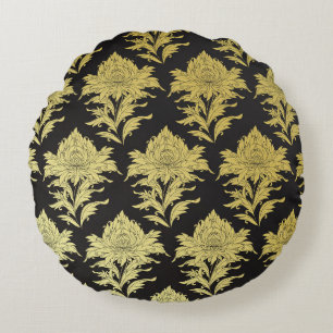 vintless pattern with golden flower on bl rundes kissen