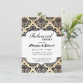 Vinvtage Damask Label Hochzeit Probe Dinner Einladung (Stehend Vorderseite)