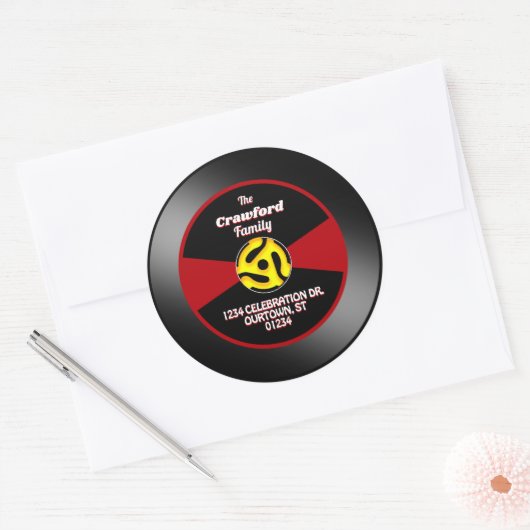 Vinyl 45 Record Label Family Address Runder Aufkleber (Umschlag)