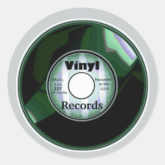 VINYL 45 U/min Rekord, grün/weiß Runder Aufkleber (Vorderseite)