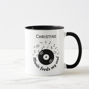 Vinyl-Album Music Feeds My Soul mit Namen Tasse