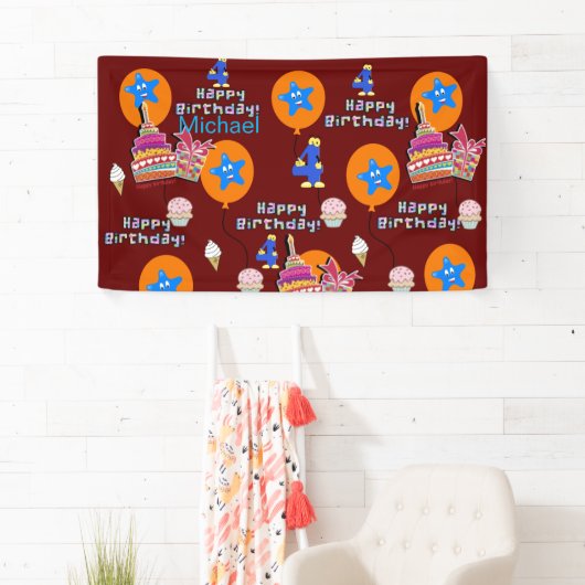 Vinyl Banner, Happy 4th Birthday Banner, #4 Banner (Insitu)