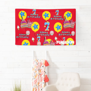 Vinyl Banner, Happy 7th Birthday Banner, #7 Red Banner