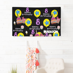 Vinyl Banner, Happy 8. Geburtstagsbanner, #8 Black Banner