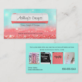 Vinyl Crafting and Design - Coral & Turquoise Busi Visitenkarte