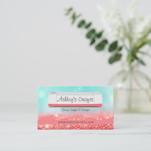 Vinyl Crafting and Design - Coral & Turquoise Visitenkarte (Stehend Vorderseite)