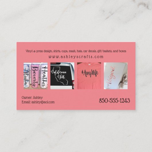 Vinyl Crafting and Design - Coral & Turquoise Visitenkarte (Rückseite)