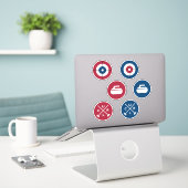 Vinyl Curling Stickers - Rot/Blau Aufkleber (Laptop auf Schreibtisch)