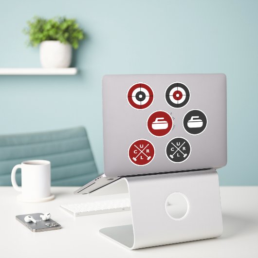 Vinyl Curling Stickers - Rot/Kohle Aufkleber (Laptop auf Schreibtisch)